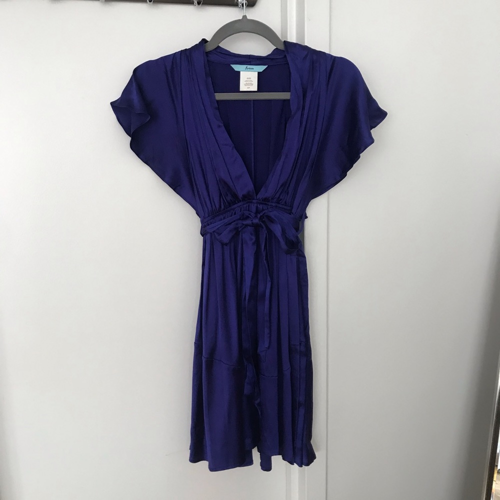 MARINO blue silk deep v neck dress